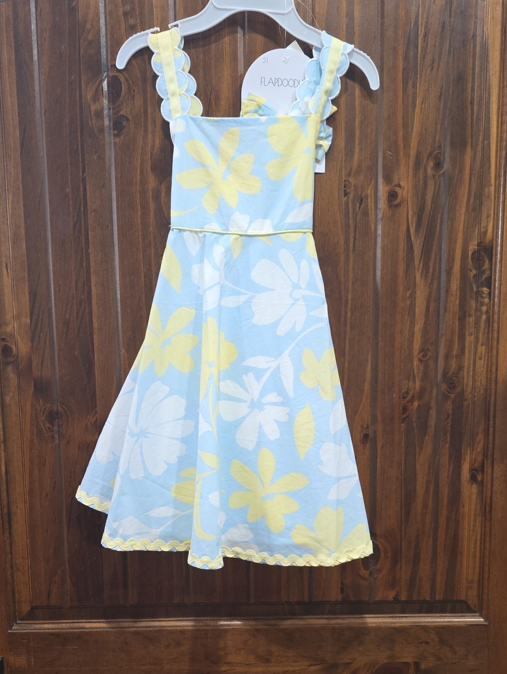 Flapdoodles Girls Blue, Yellow & White Floral Sundress with Scalloped Straps